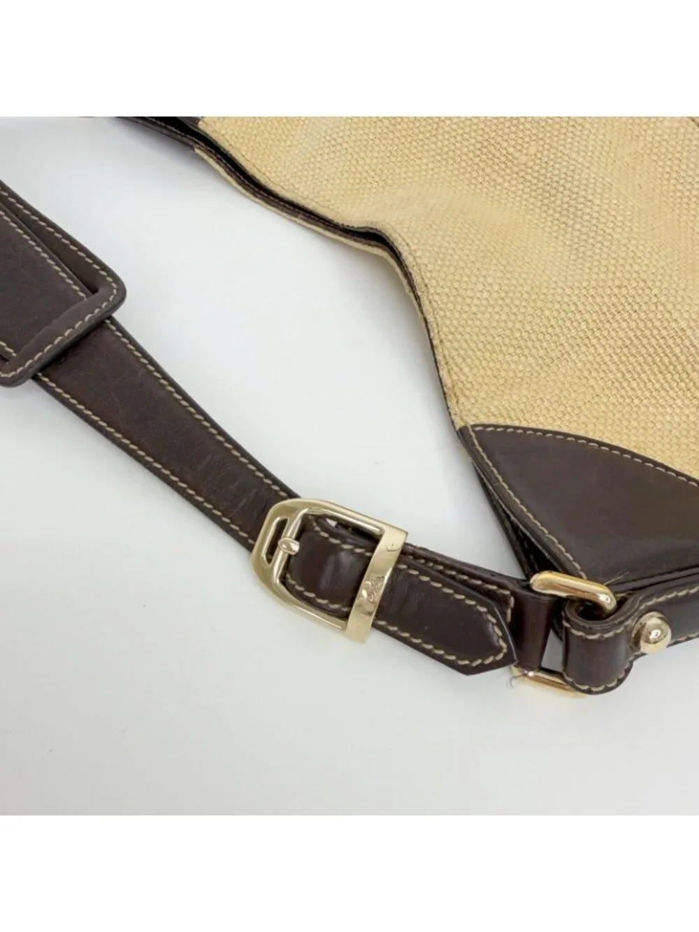 Gucci Horsebit Canvas Hobo Shoulder Bag Beige Brown Gold Vintage